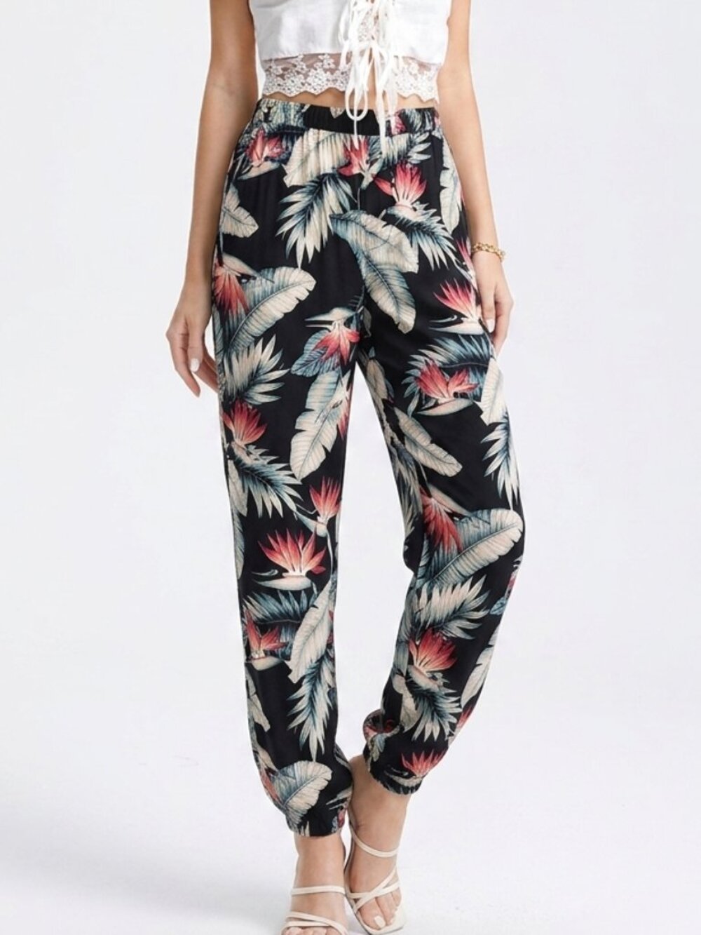 Nwt Baldwin Denim Tropical Flax Blend Pull On Elastic Waist Boho Ankle Pants